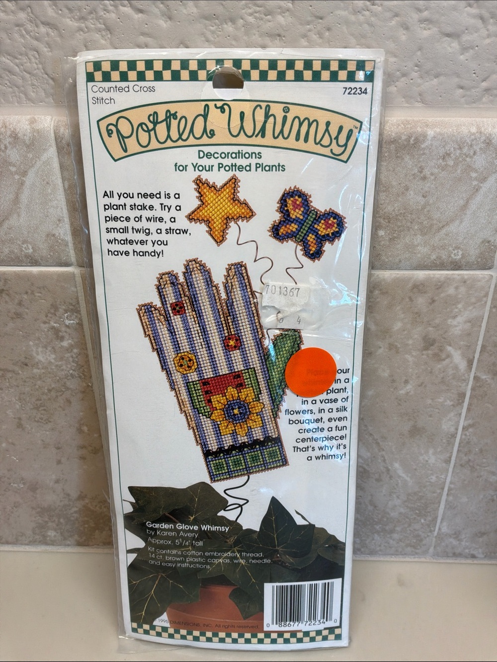Dimensions Karen Avery Potted Garden Glove Wire Whimsy Counted Cross Stitch Kit